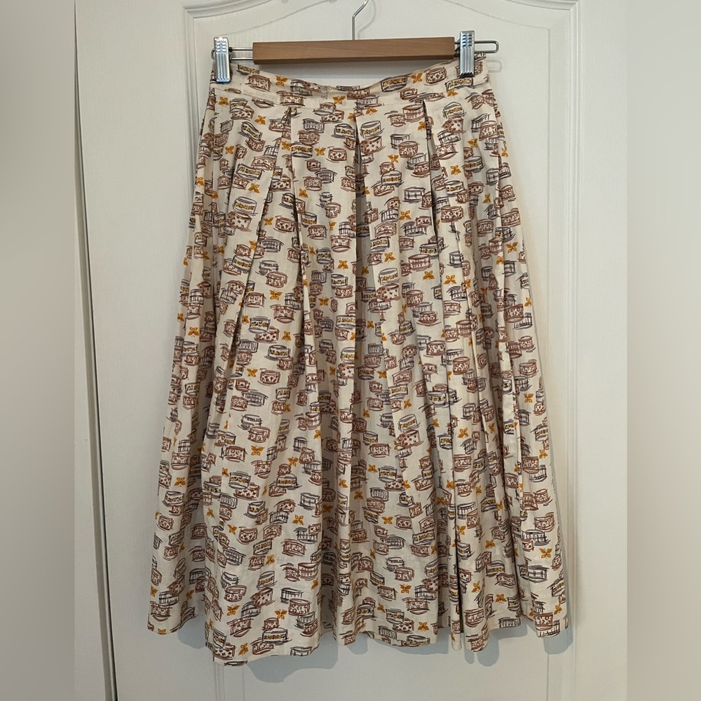 Vintage golden butterfly print high waist skirt